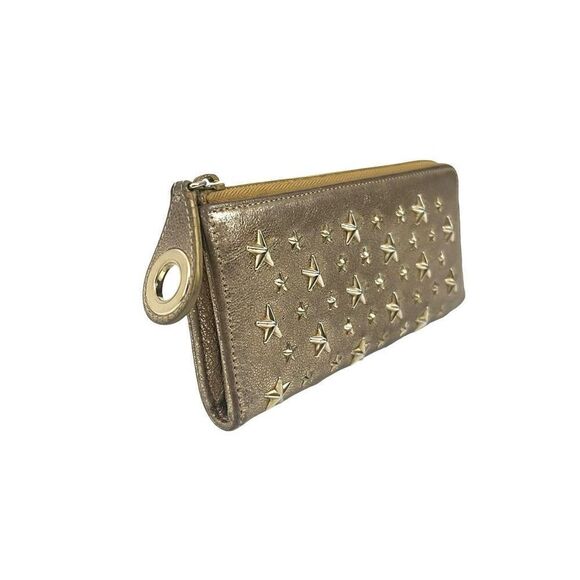 Jimmy Choo Iconic Gold Metallic Leather Star Studs Long Wallet - Picture 10 of 10